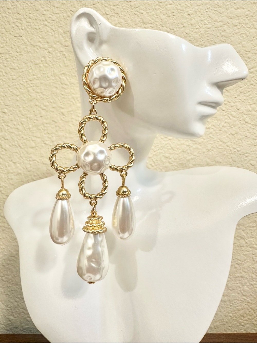 Gold and Pearl Statement Drop Earrings - Women Jewelry